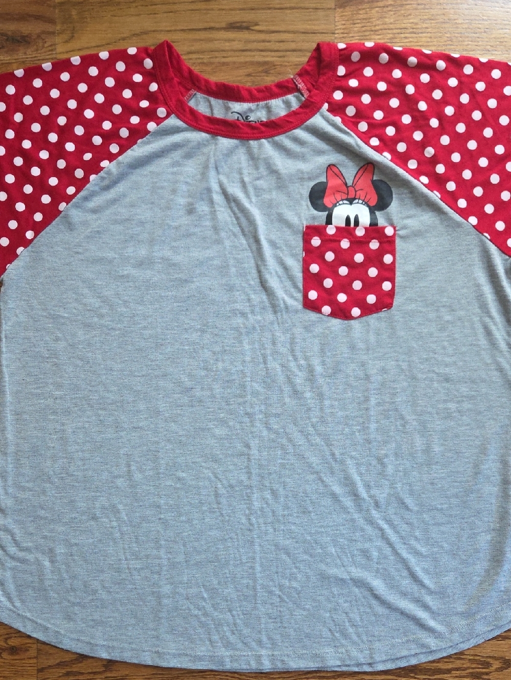 Disney Women Grey Minnie Short Sleeve T with Red Trim And White Dots 2X
